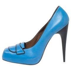 Marni Blue Leather Platform Loafer Pumps Size 40