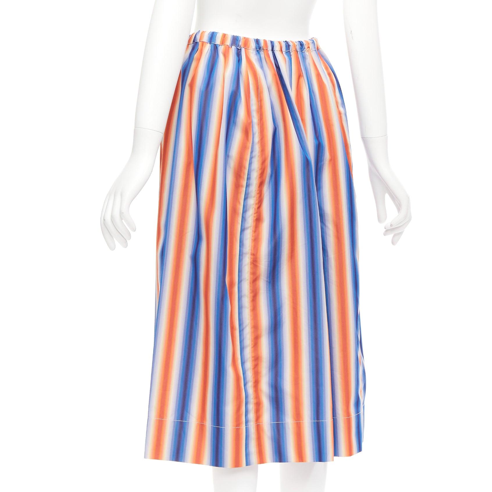 Women's MARNI blue orange striped cotton sunset palette midi parachute skirt IT38 XS