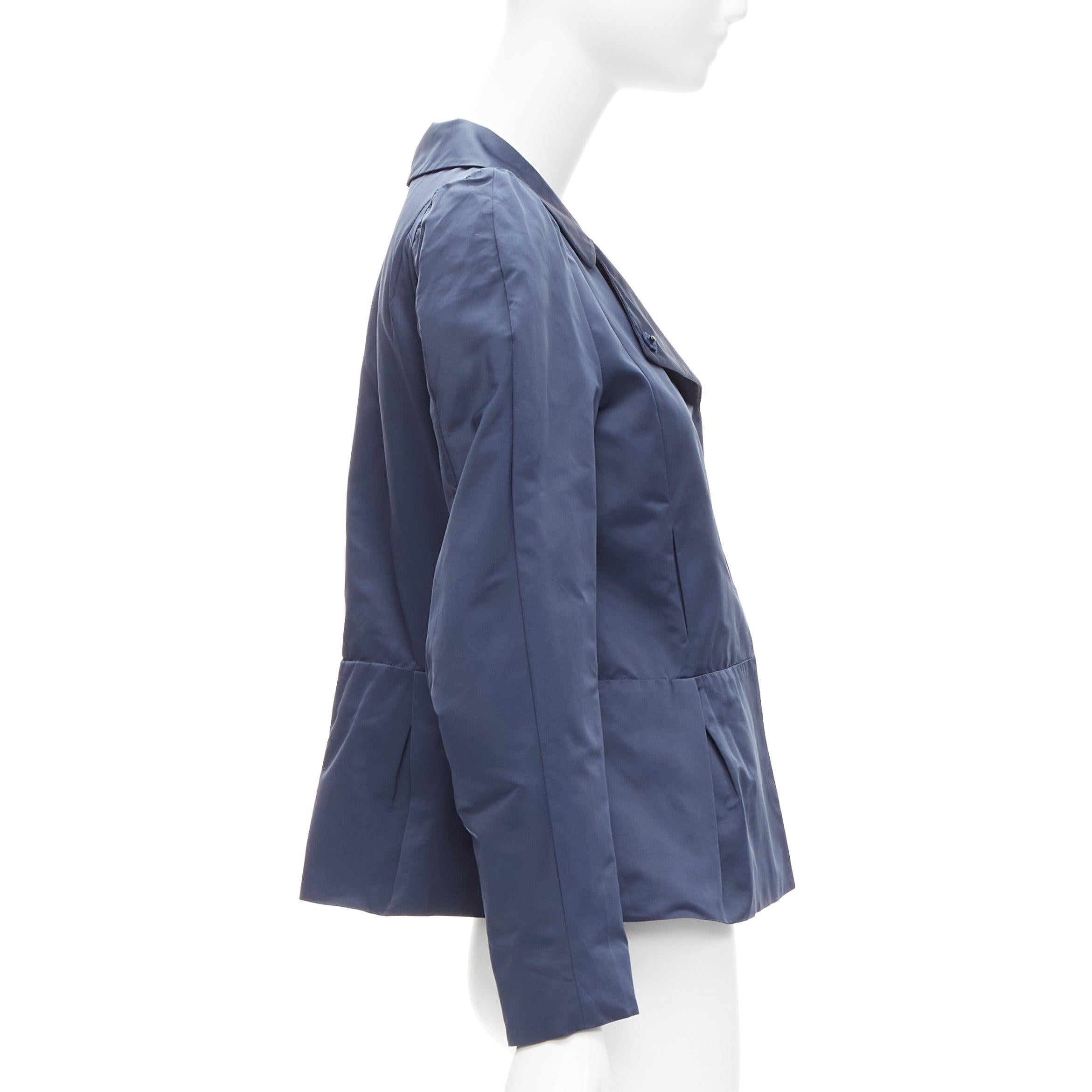 Blue MARNI blue satin structural puff shoulder peplum minimal cropped jacket IT42 M For Sale