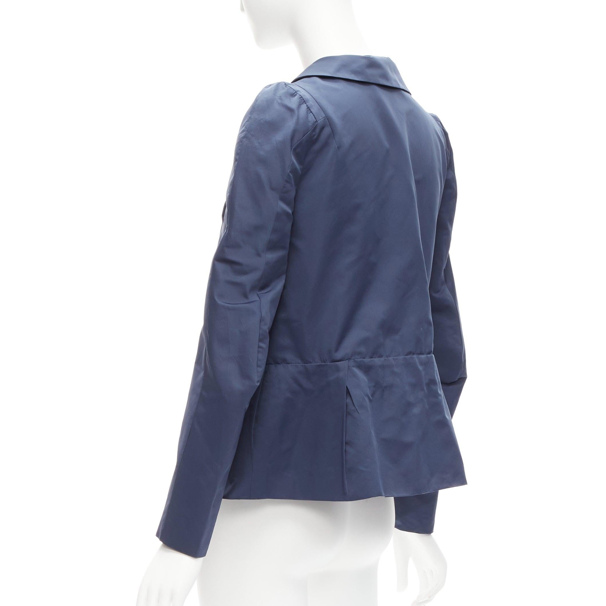 Women's MARNI blue satin structural puff shoulder peplum minimal cropped jacket IT42 M For Sale