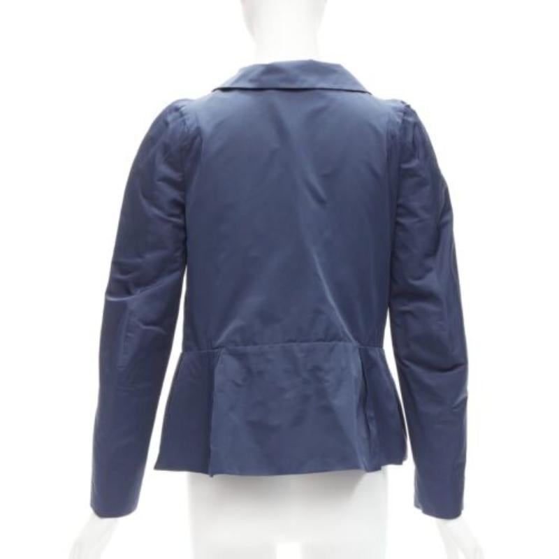 Donna MARNI giacca in raso blu con spalla a sbuffo e peplum minimal IT42 M. in vendita