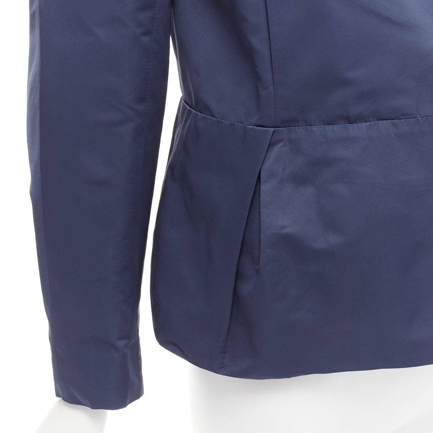 MARNI blue satin structural puff shoulder peplum minimal cropped jacket IT42 M For Sale 1