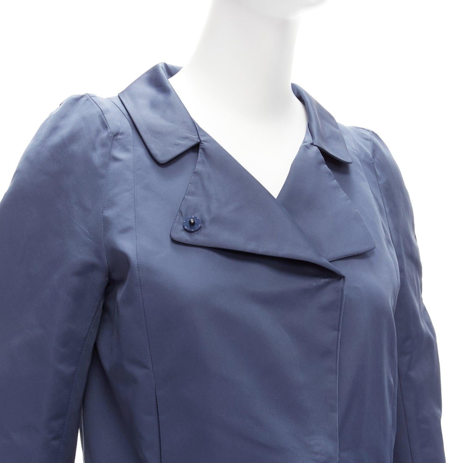 MARNI blue satin structural puff shoulder peplum minimal cropped jacket IT42 M For Sale 2