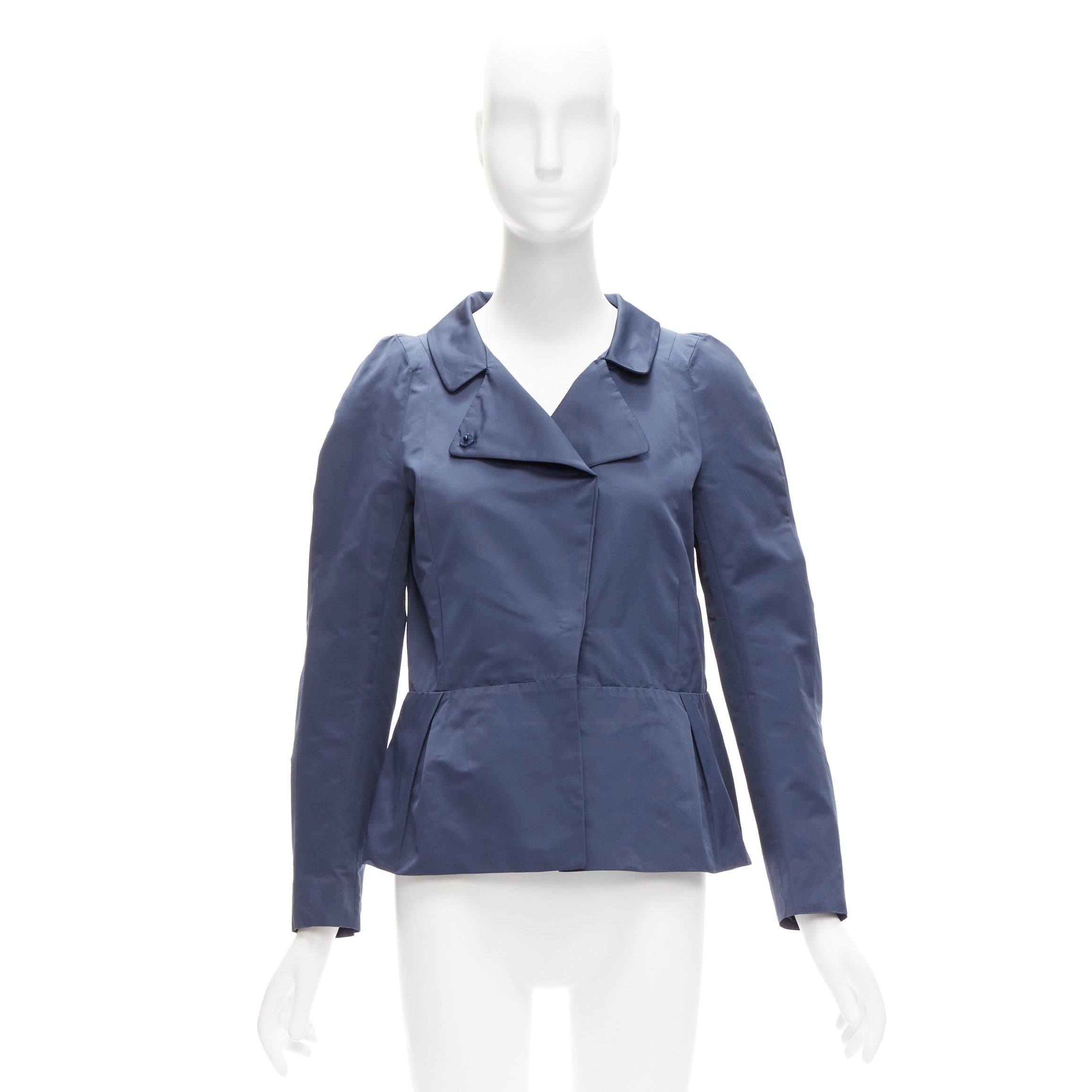 MARNI blue satin structural puff shoulder peplum minimal cropped jacket IT42 M For Sale 3
