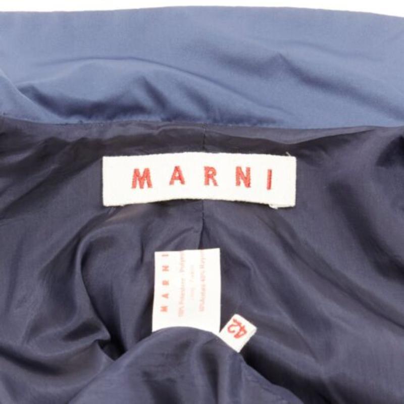 MARNI giacca in raso blu con spalla a sbuffo e peplum minimal IT42 M. in vendita 3
