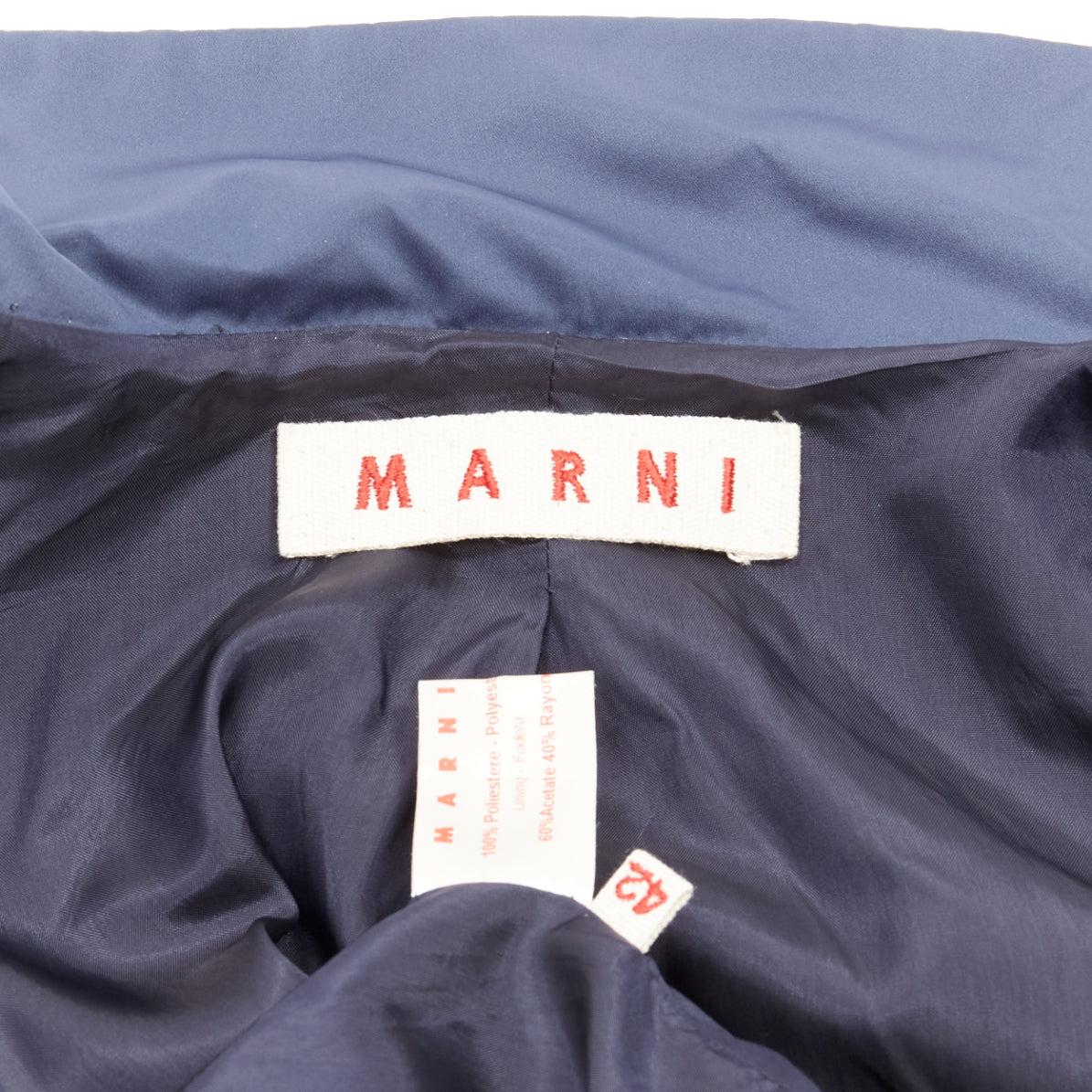 MARNI blue satin structural puff shoulder peplum minimal cropped jacket IT42 M For Sale 4