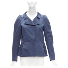 MARNI blue satin structural puff shoulder peplum minimal cropped jacket IT42 M