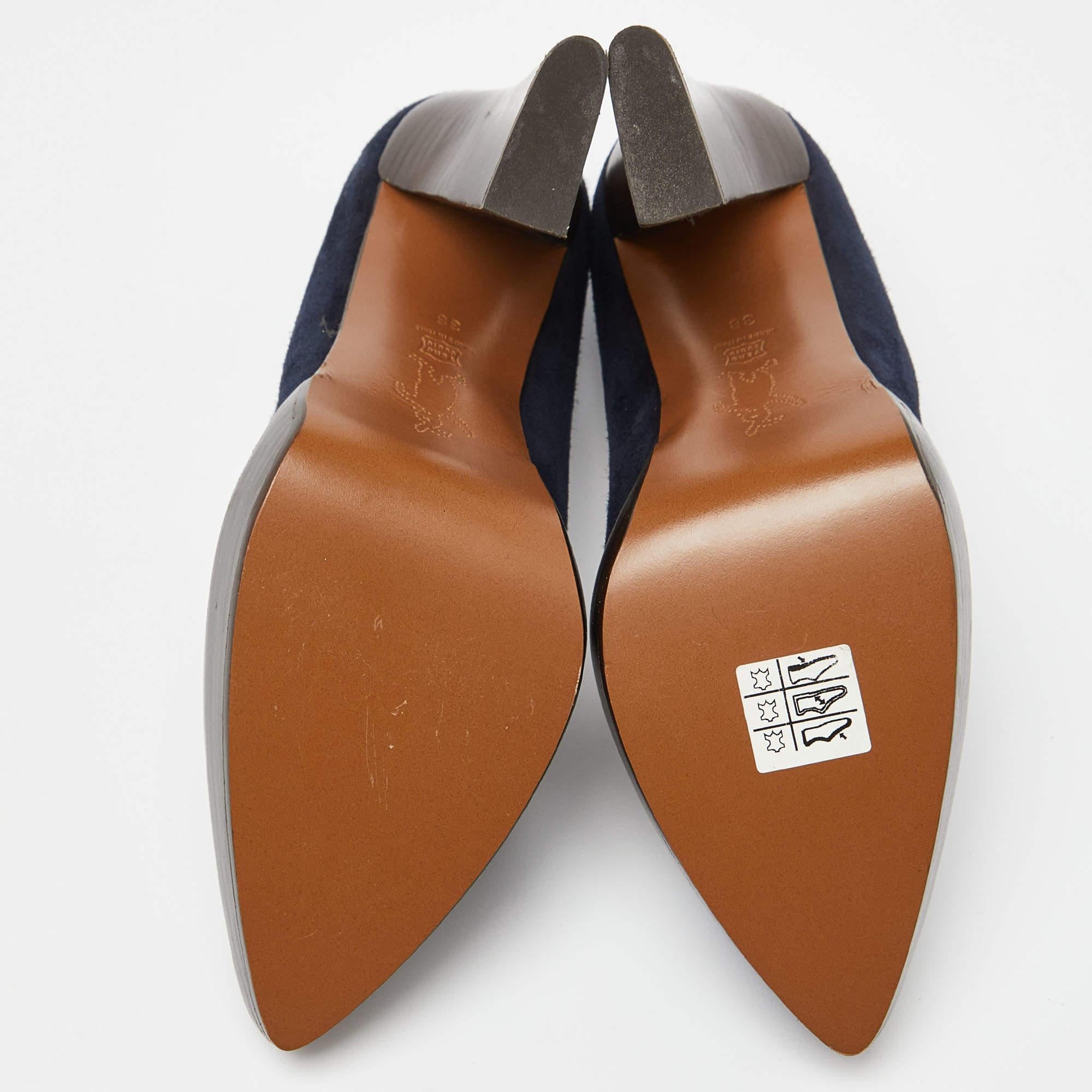 Marni - Escarpins en daim bleu à bout pointu et à plateforme - Taille 38 en vente 1