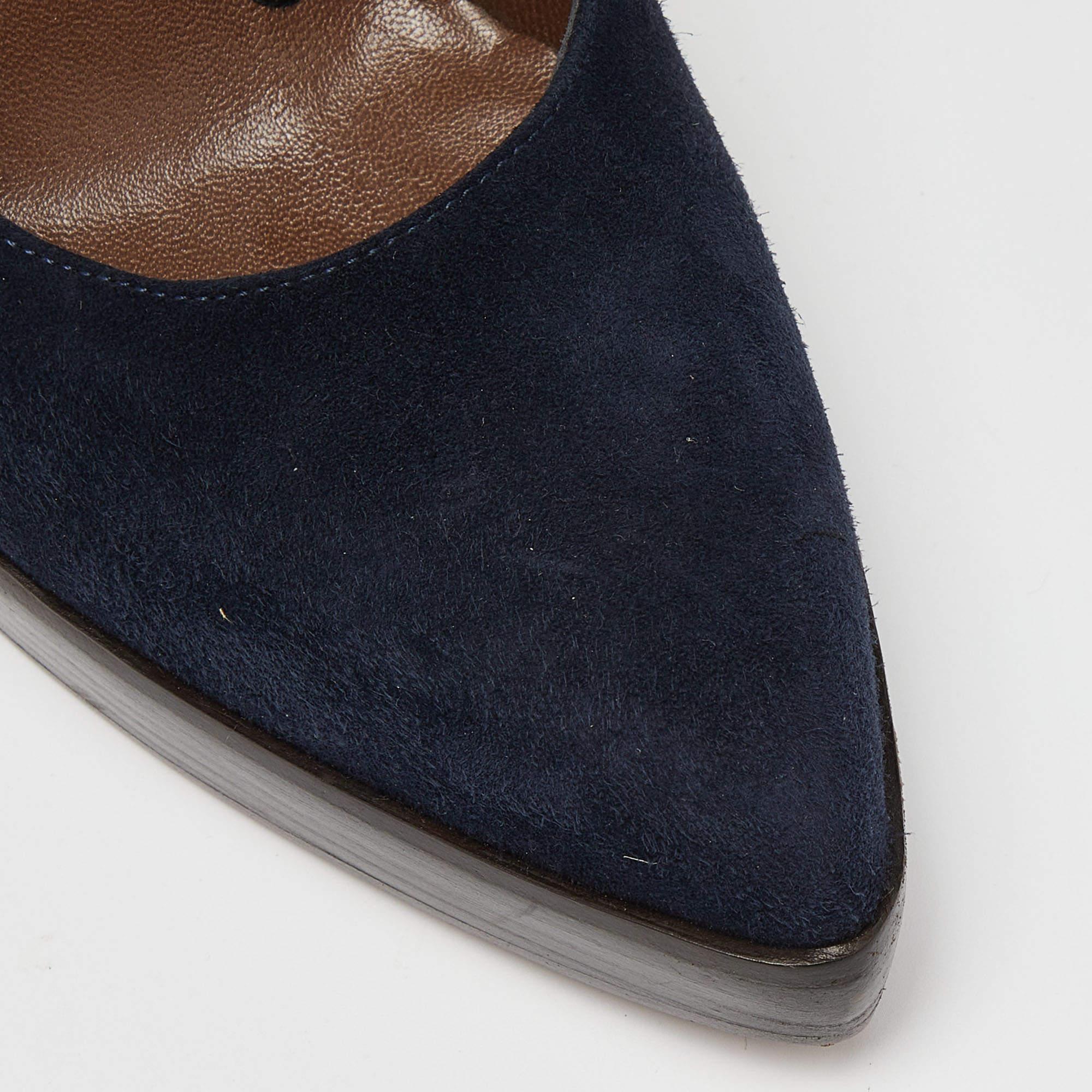 Marni - Escarpins en daim bleu à bout pointu et à plateforme - Taille 38 en vente 2