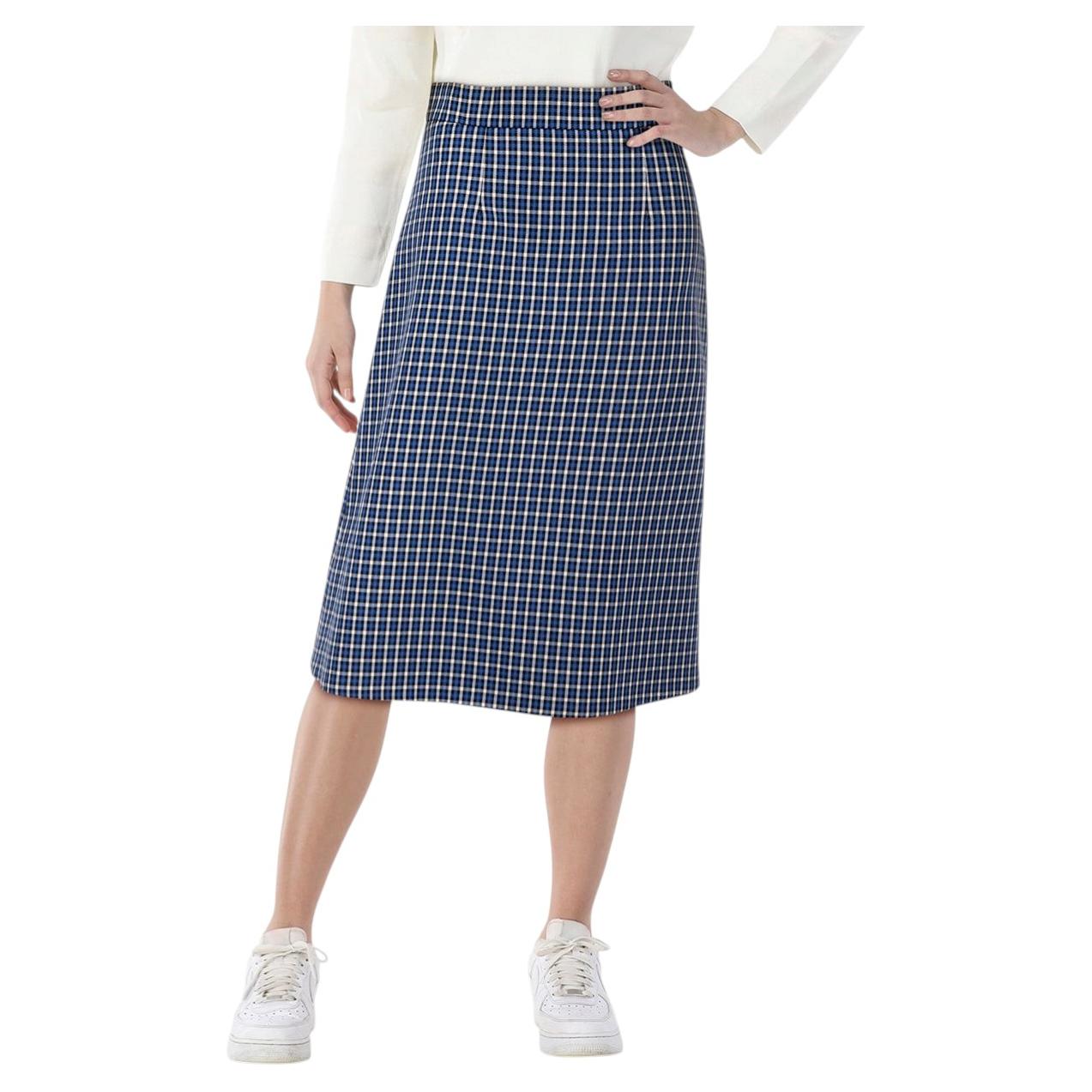 Marni Blue Tartan Wool Midi A-Line Skirt Size S