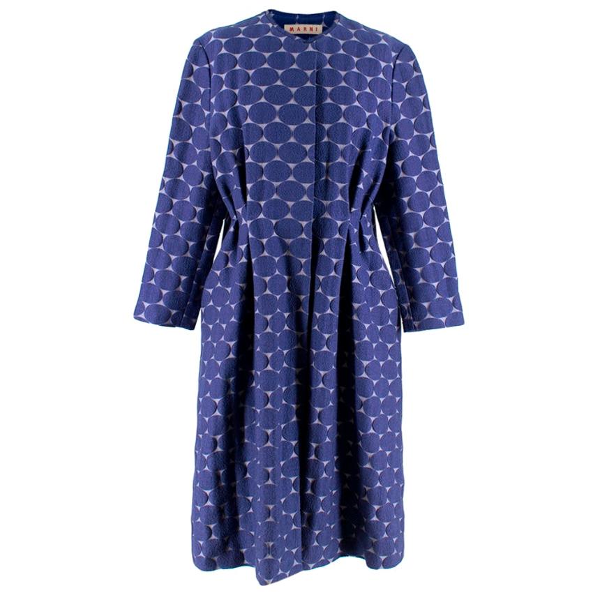 Marni Blue Textured Circle Embroidered Coat - Size US 8 For Sale