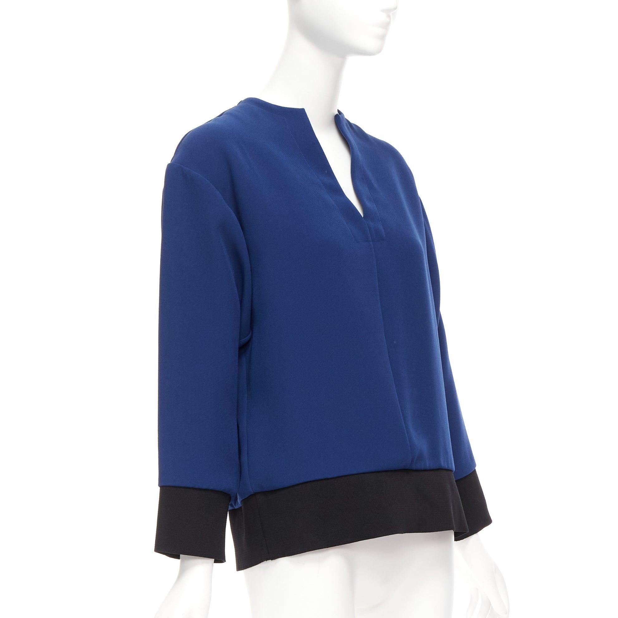 Blue MARNI blue V neck contrast ribbing long sleeve boxy cocoon top IT36 XS For Sale