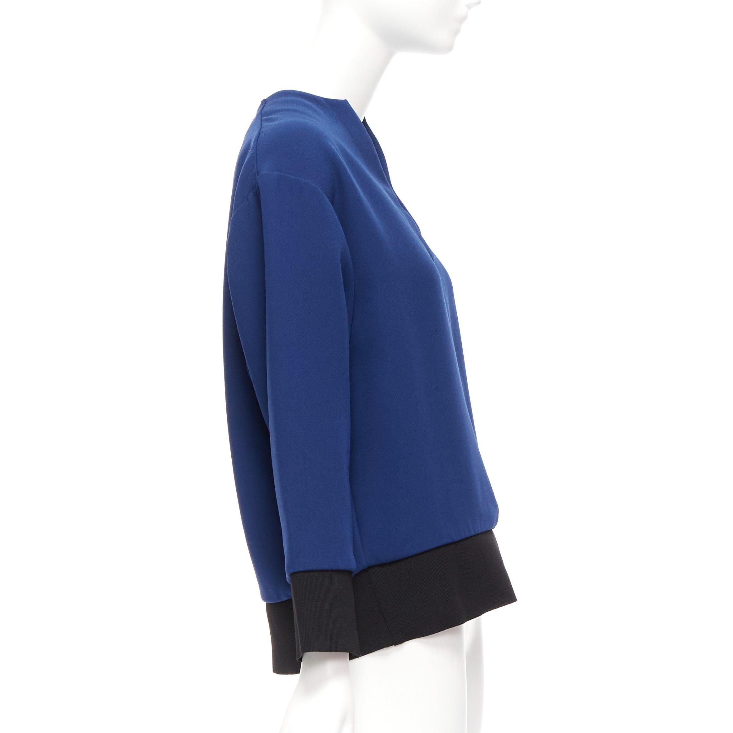 MARNI blue V neck contrast ribbing long sleeve boxy cocoon top IT36 XS In Excellent Condition For Sale In Hong Kong, NT