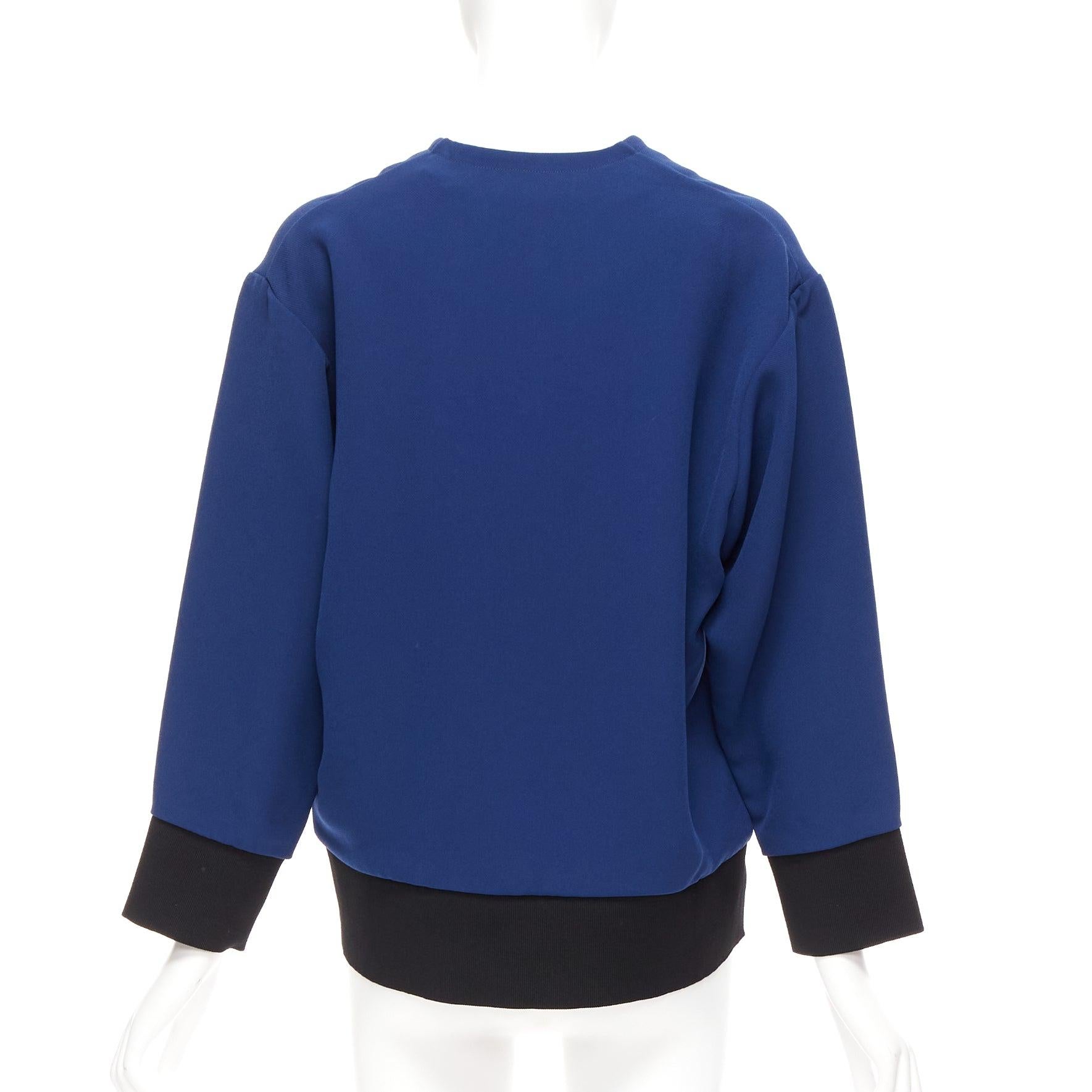 Women's MARNI blue V neck contrast ribbing long sleeve boxy cocoon top IT36 XS For Sale