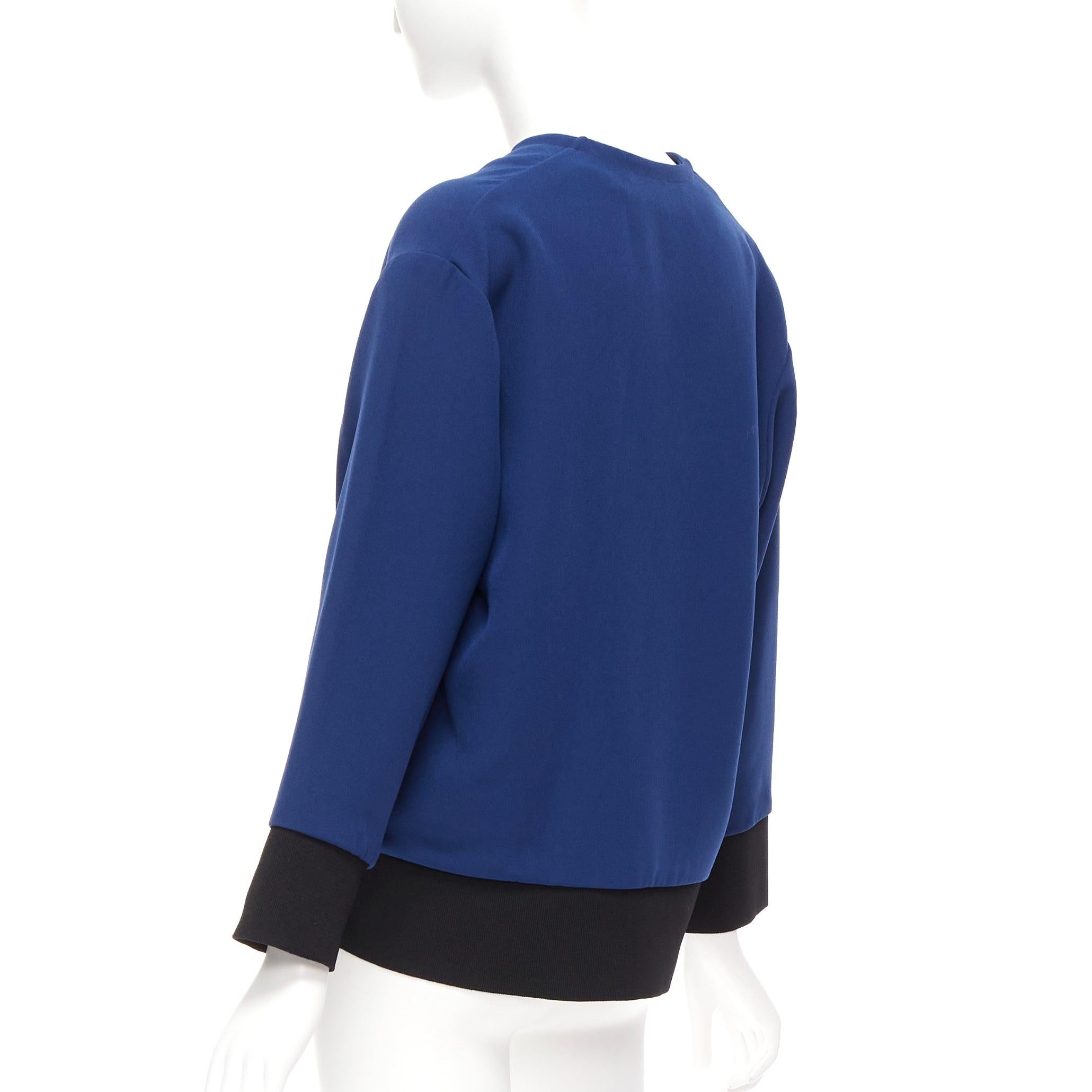 MARNI blue V neck contrast ribbing long sleeve boxy cocoon top IT36 XS For Sale 1