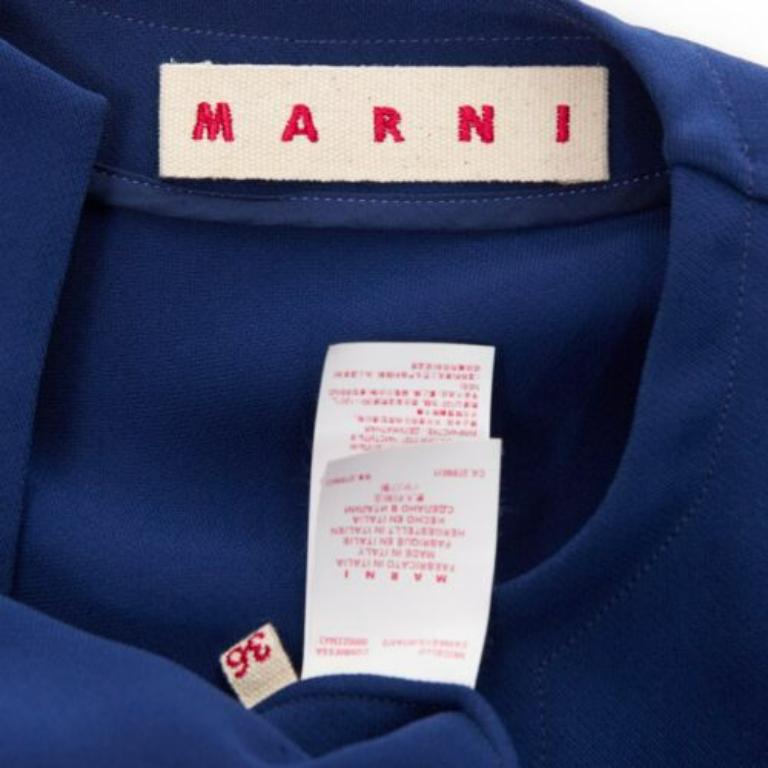 MARNI blue V neck contrast ribbing long sleeve boxy cocoon top IT36 XS For Sale 3