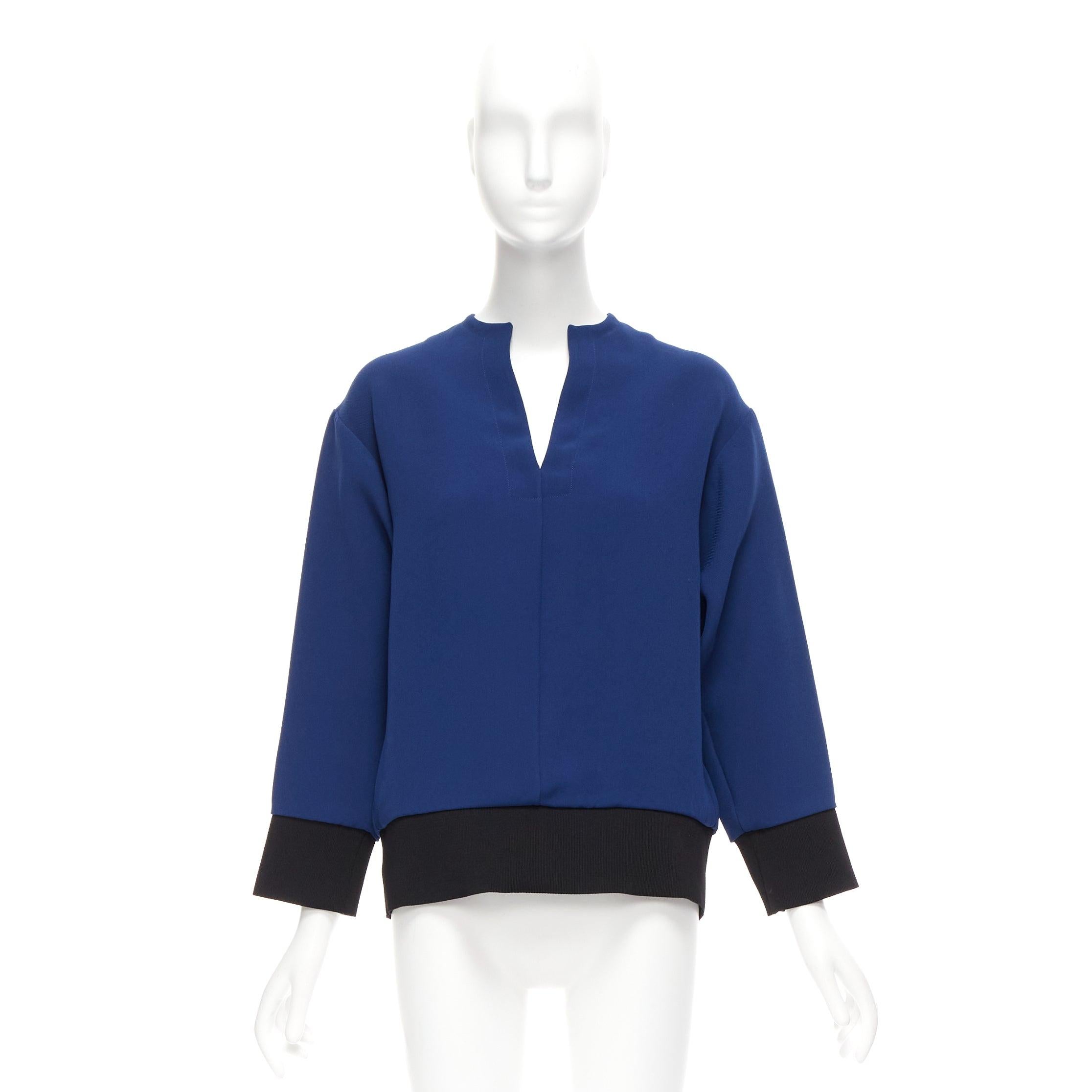 MARNI blue V neck contrast ribbing long sleeve boxy cocoon top IT36 XS For Sale 4