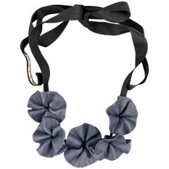 MARNI Blue Vinyl Floral Ribbon Necklace
