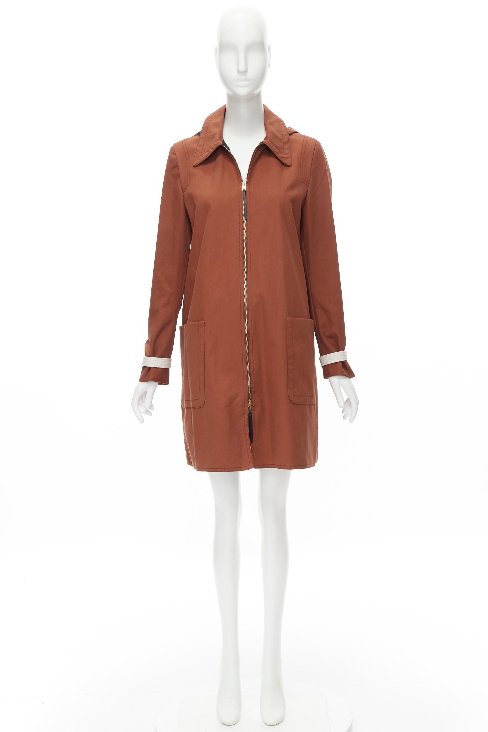 MARNI brick red cotton strapped cuff zip front hooded overcoat IT40 S For Sale 7