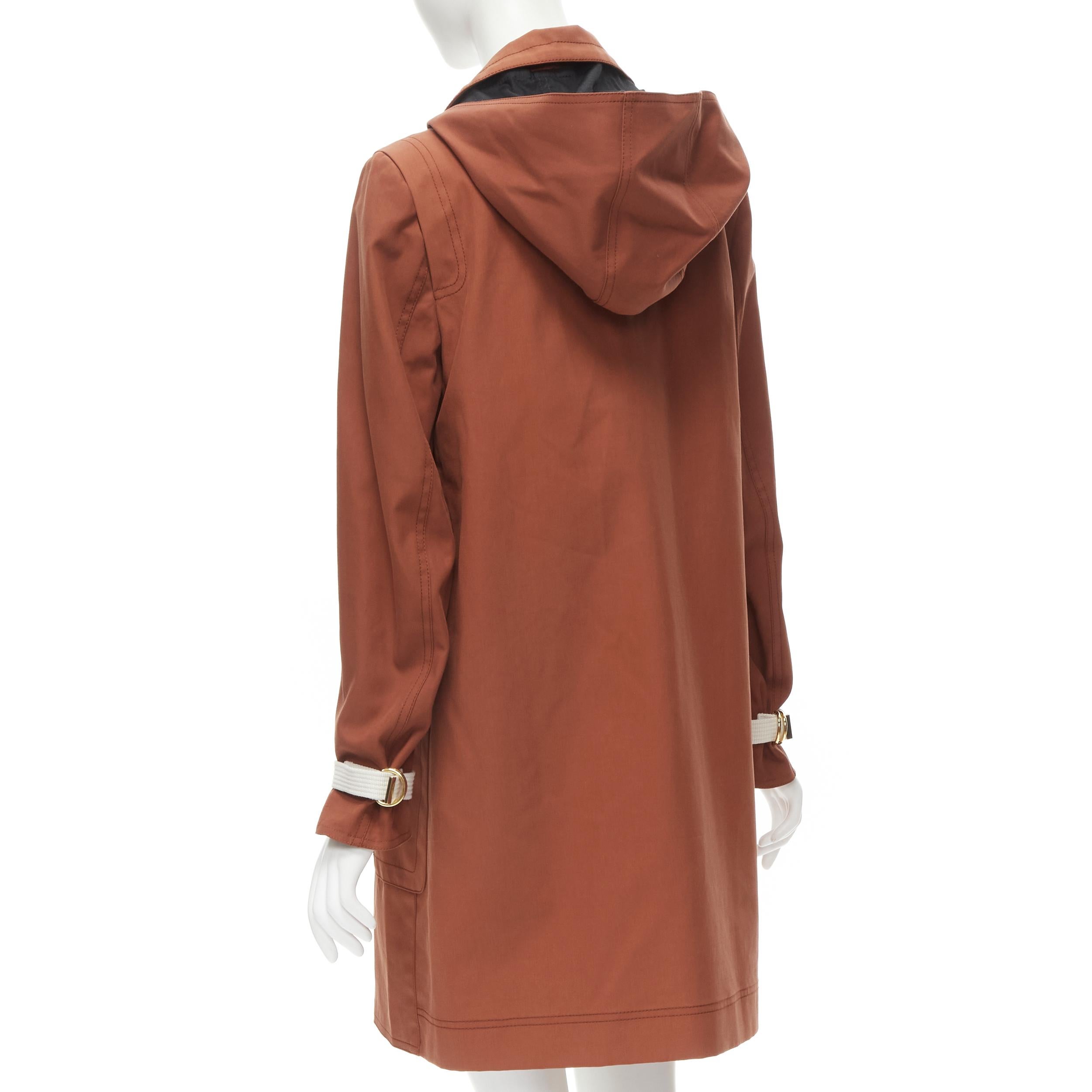 Brown MARNI brick red cotton strapped cuff zip front hooded overcoat IT40 S For Sale