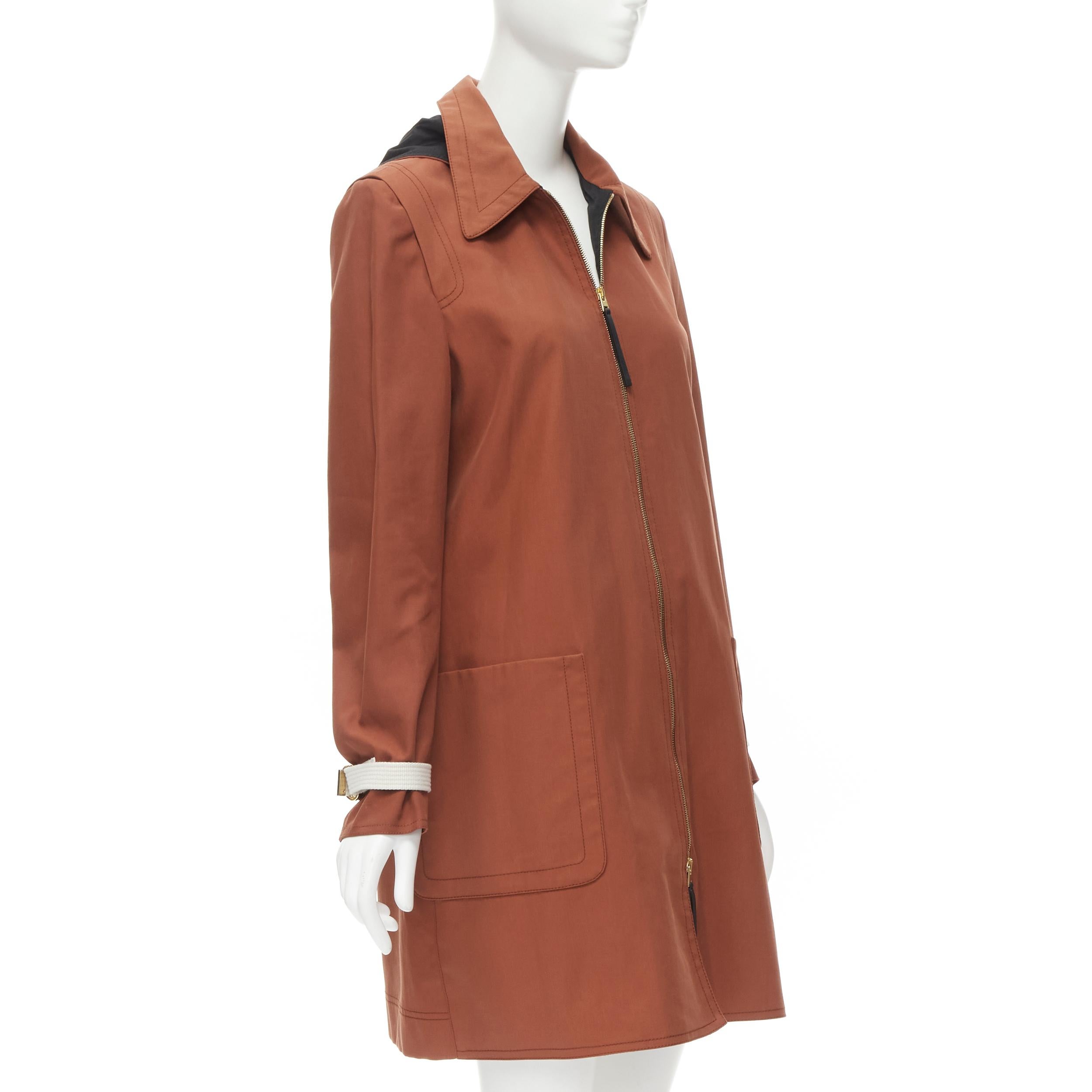MARNI brick red cotton strapped cuff zip front hooded overcoat IT40 S For Sale 1