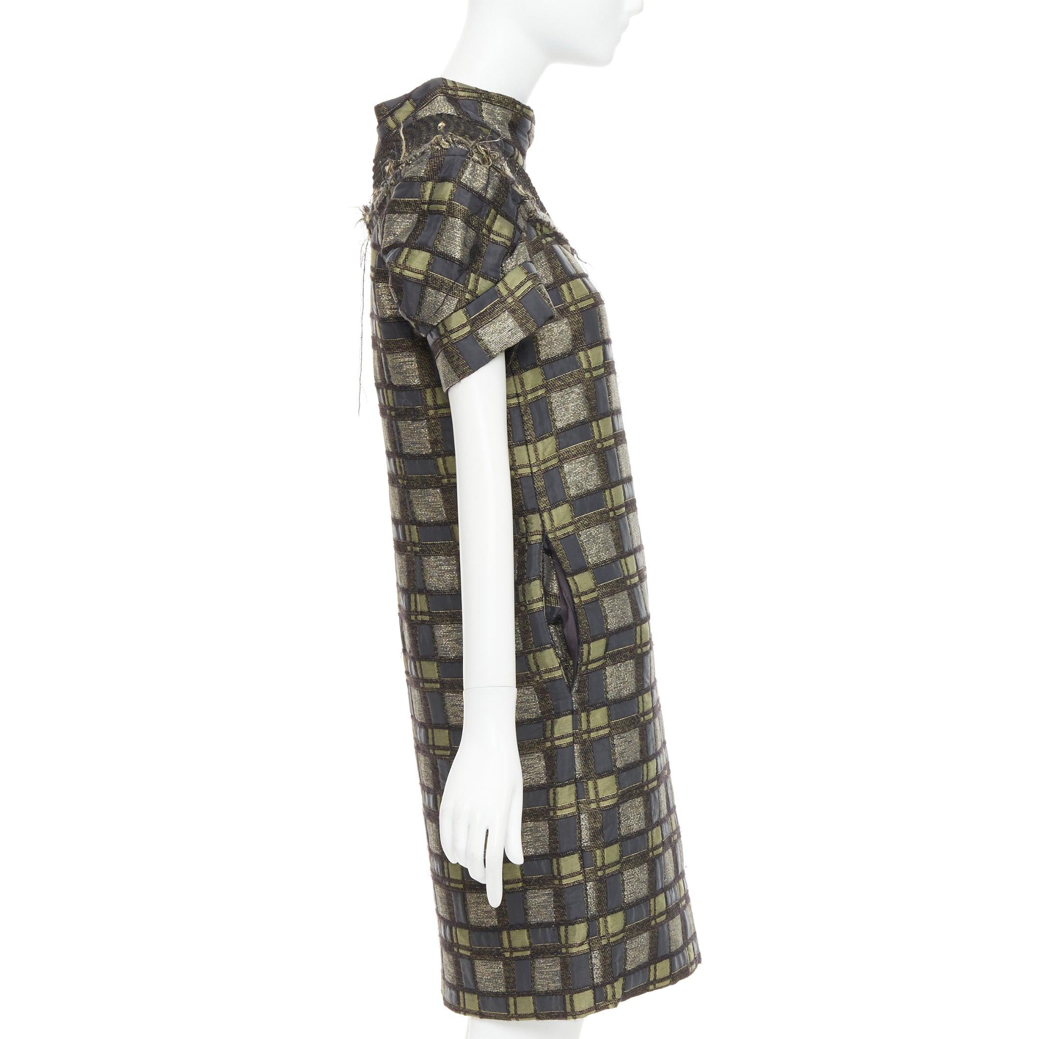 MARNI abito in broccato a quadri con collo impreziosito grigio bronzo IT36 XXS In condizioni buone in vendita a Hong Kong, NT