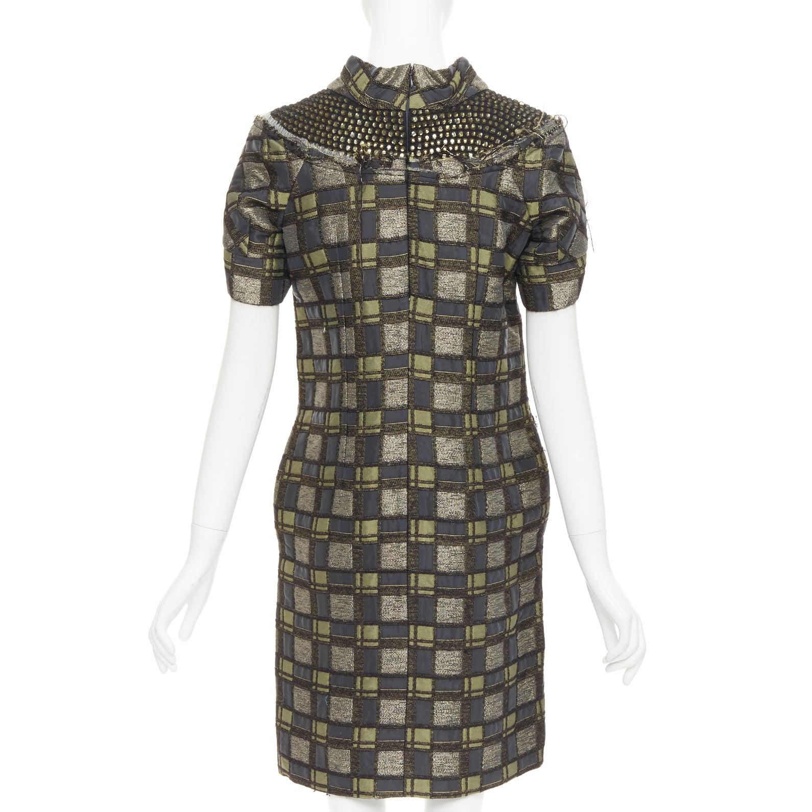 Donna MARNI abito in broccato a quadri con collo impreziosito grigio bronzo IT36 XXS in vendita