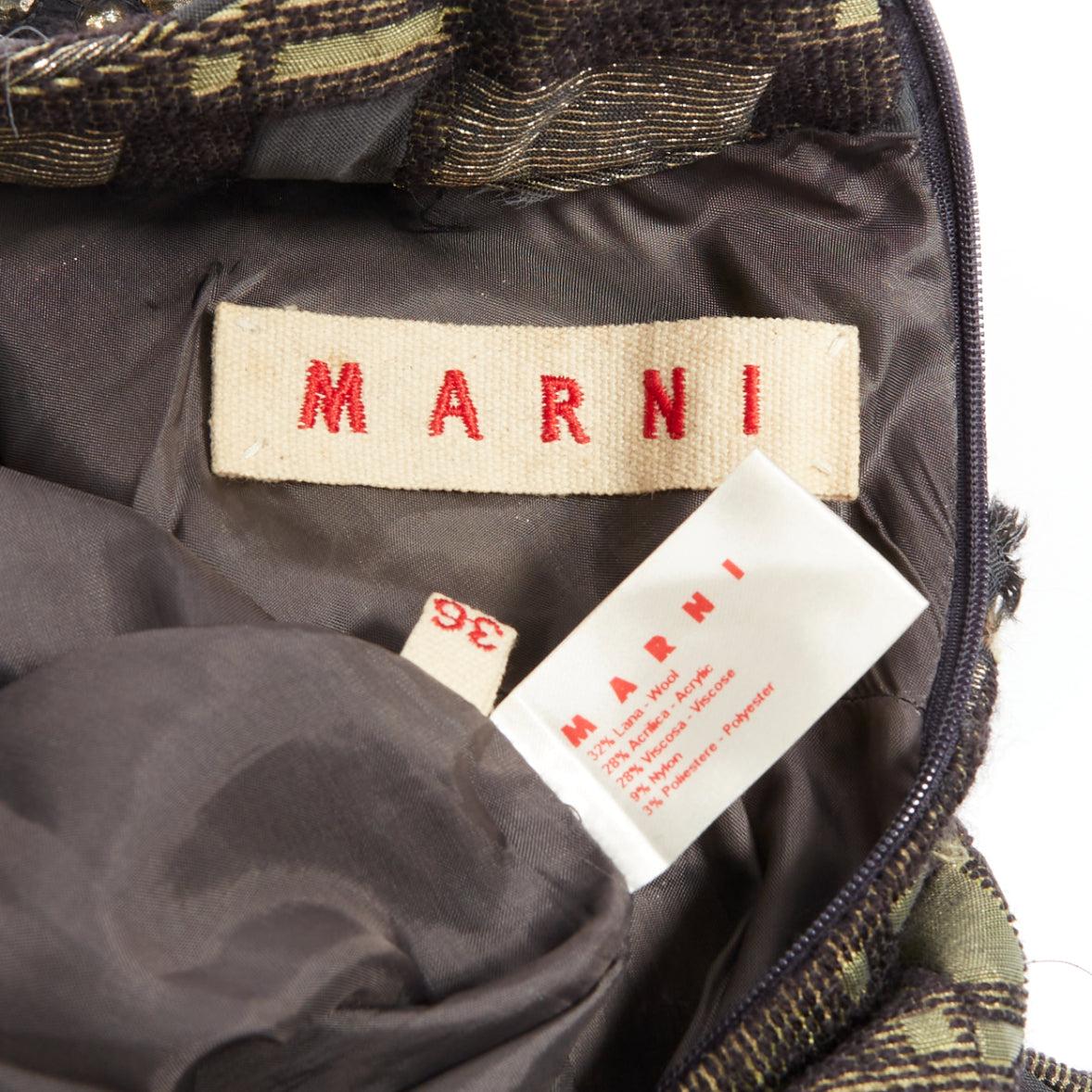 MARNI abito in broccato a quadri con collo impreziosito grigio bronzo IT36 XXS in vendita 3