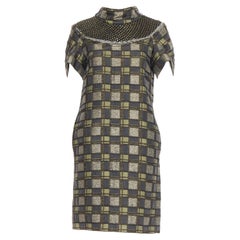 MARNI abito in broccato a quadri con collo impreziosito grigio bronzo IT36 XXS