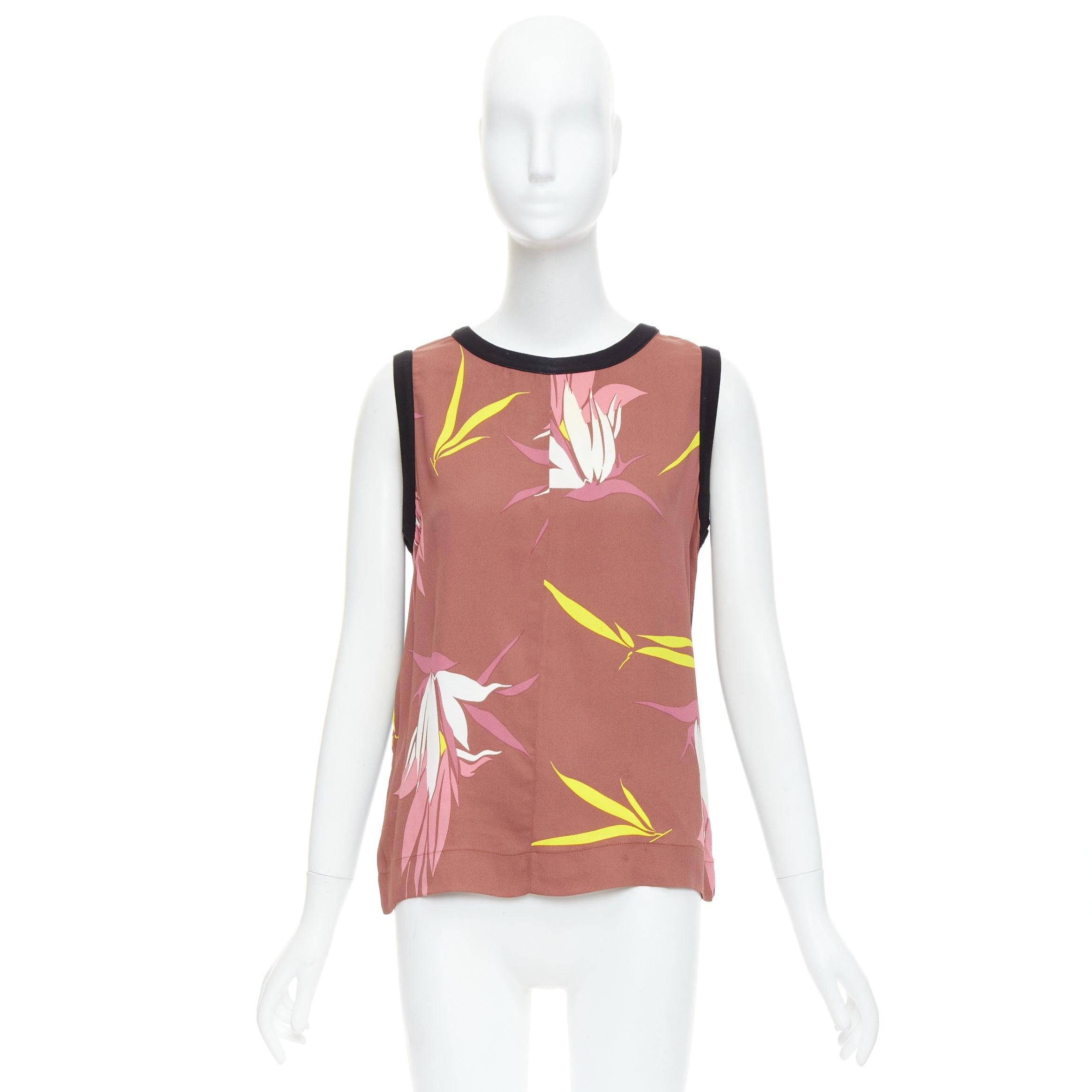 MARNI canotta marrone nera in misto cotone con stampa floreale tropicale IT40 S in vendita 5