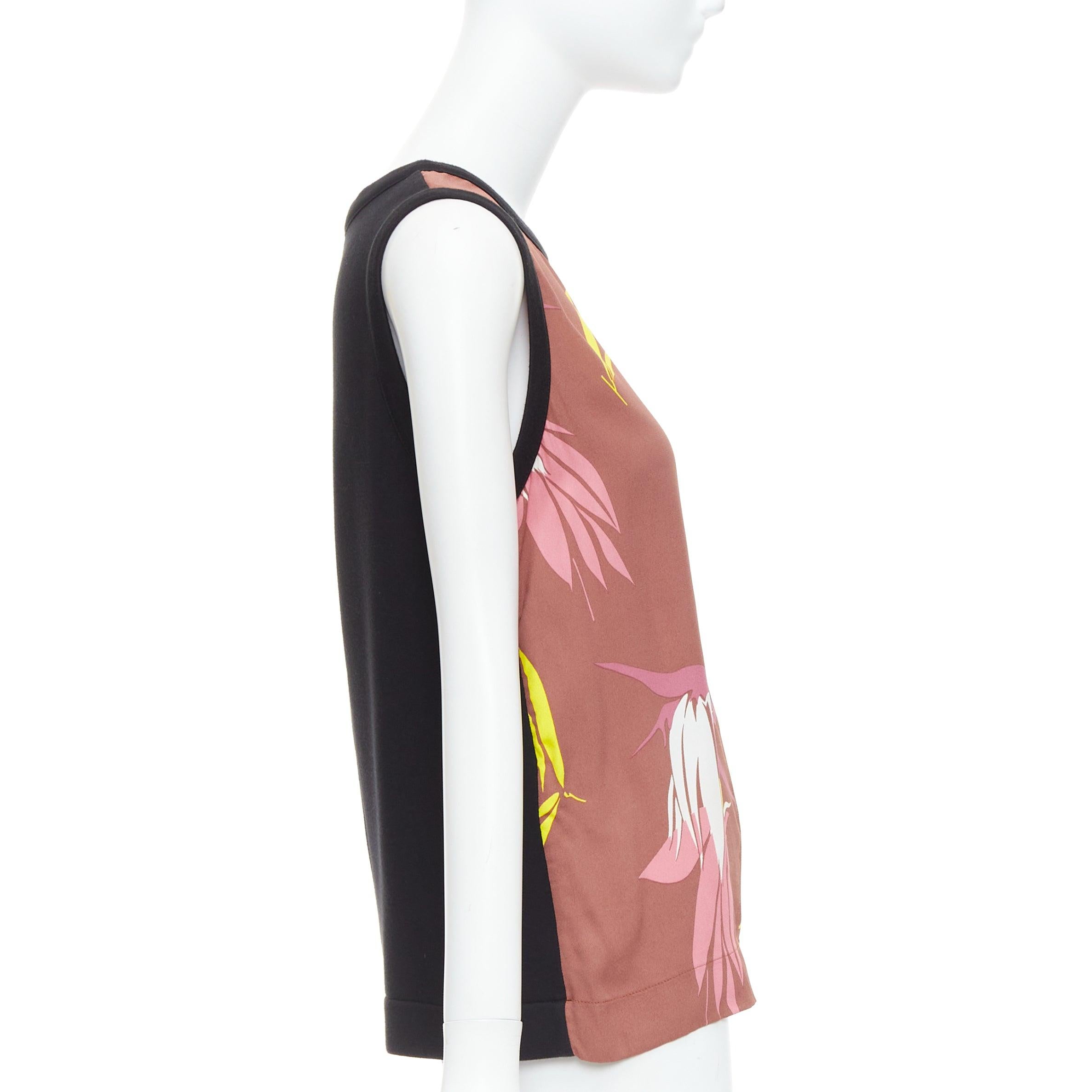 MARNI canotta marrone nera in misto cotone con stampa floreale tropicale IT40 S In condizioni discrete in vendita a Hong Kong, NT