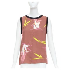 MARNI canotta marrone nera in misto cotone con stampa floreale tropicale IT40 S