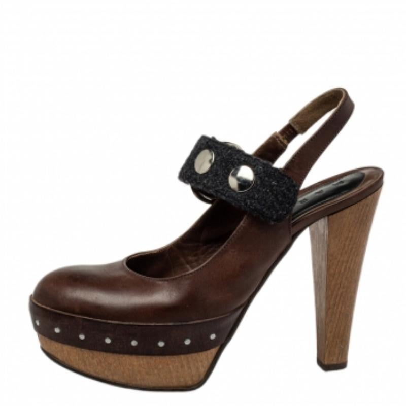 Marni Brown/Black Fabric And Leather Mary Jane Buckle Strap Pumps Size 40 For Sale 2