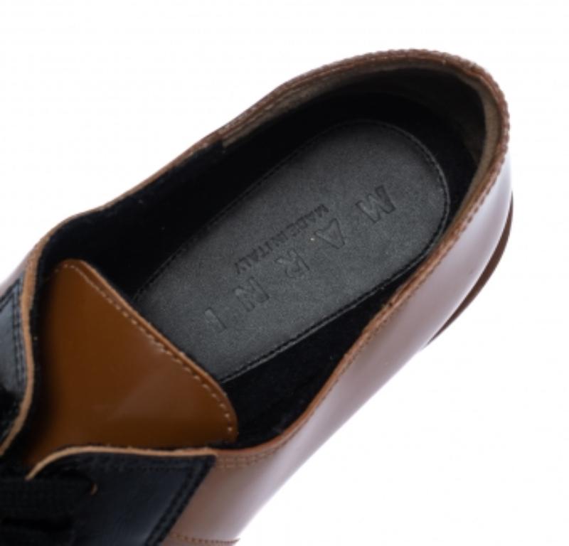 Men's Marni Brown/Black Glossy Leather Lace Up Derby Size 40 For Sale