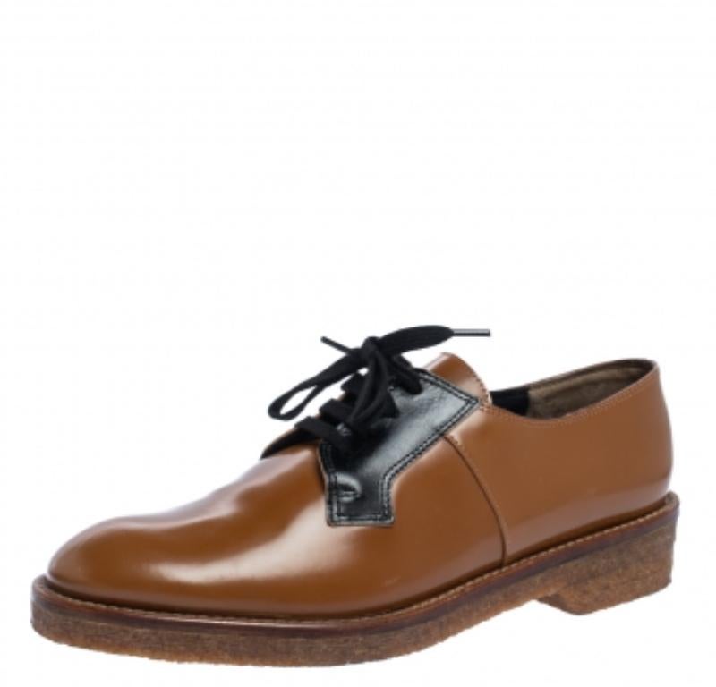 Marni Brown/Black Glossy Leather Lace Up Derby Size 40 For Sale 1