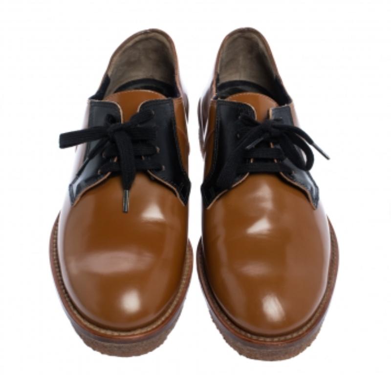 Marni Brown/Black Glossy Leather Lace Up Derby Size 40 For Sale 2