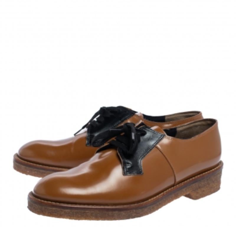 Marni Brown/Black Glossy Leather Lace Up Derby Size 40 For Sale 3