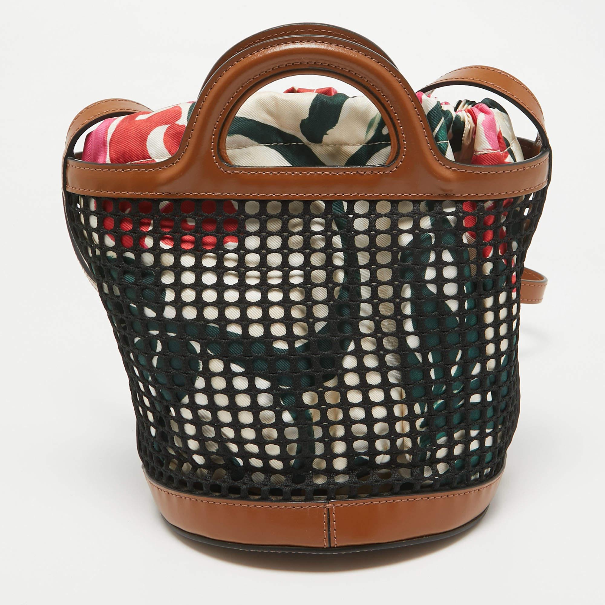 Women's Marni Brown/Black Leather and Net Bucket Bag