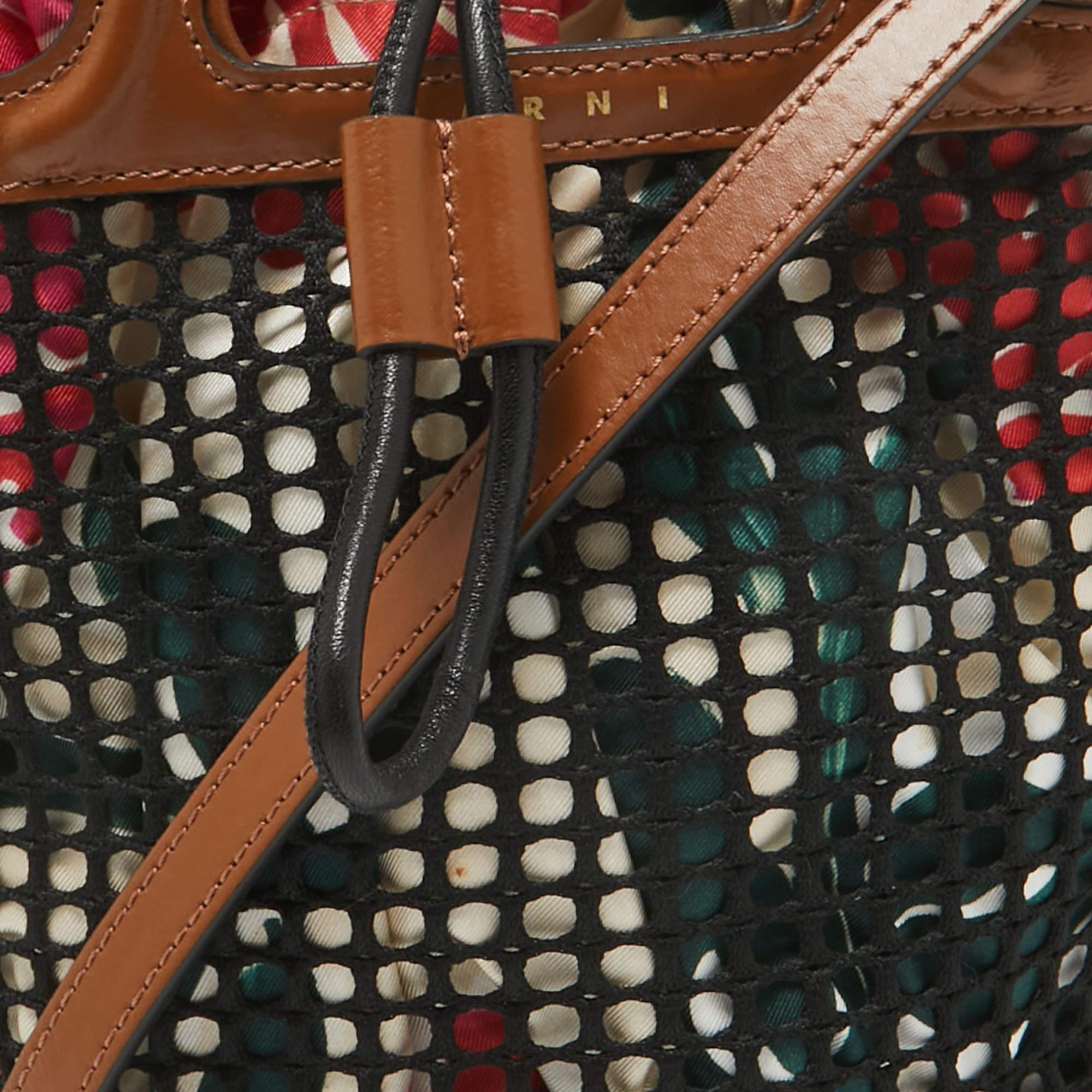 Marni Brown/Black Leather and Net Bucket Bag 1