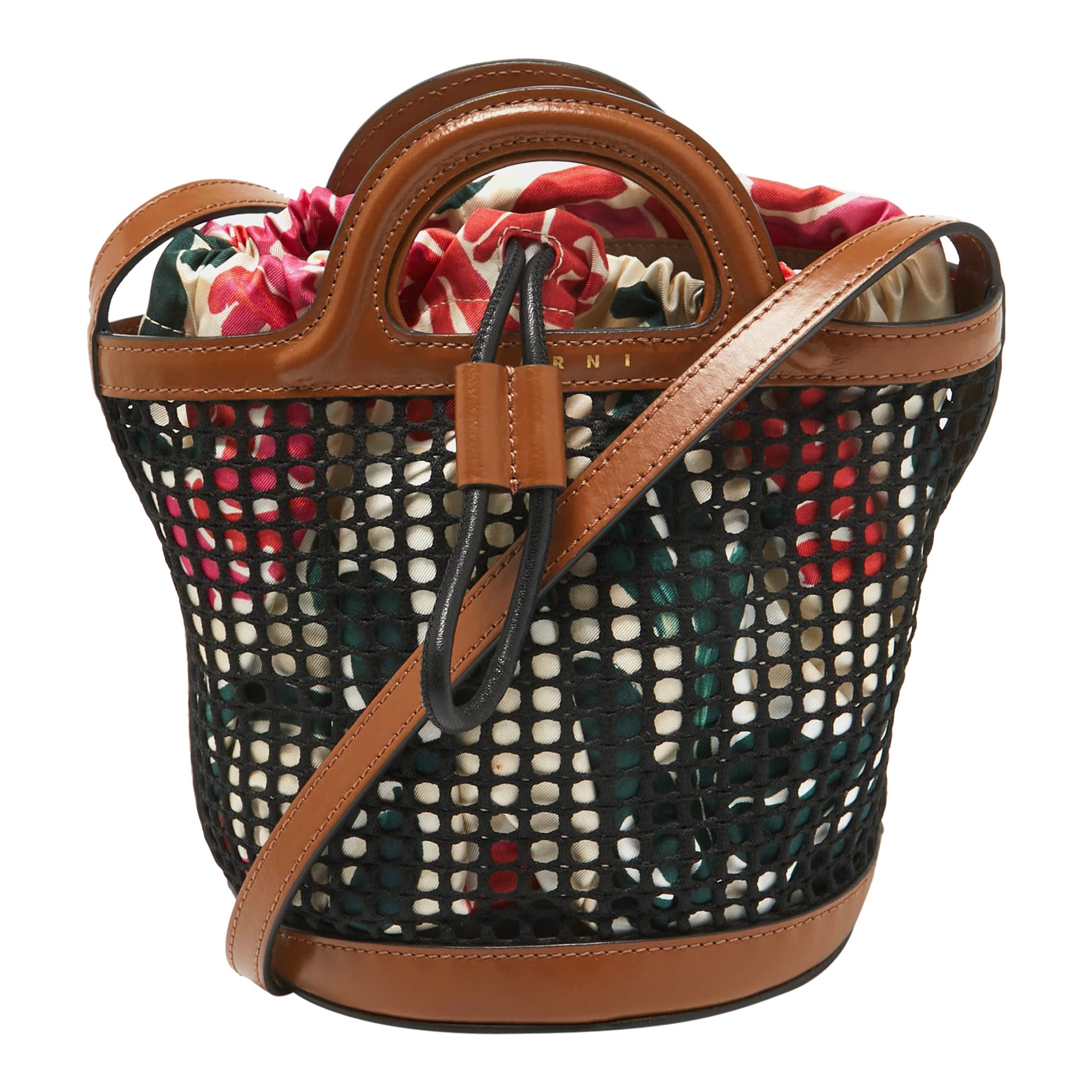 Marni Brown/Black Leather and Net Bucket Bag
