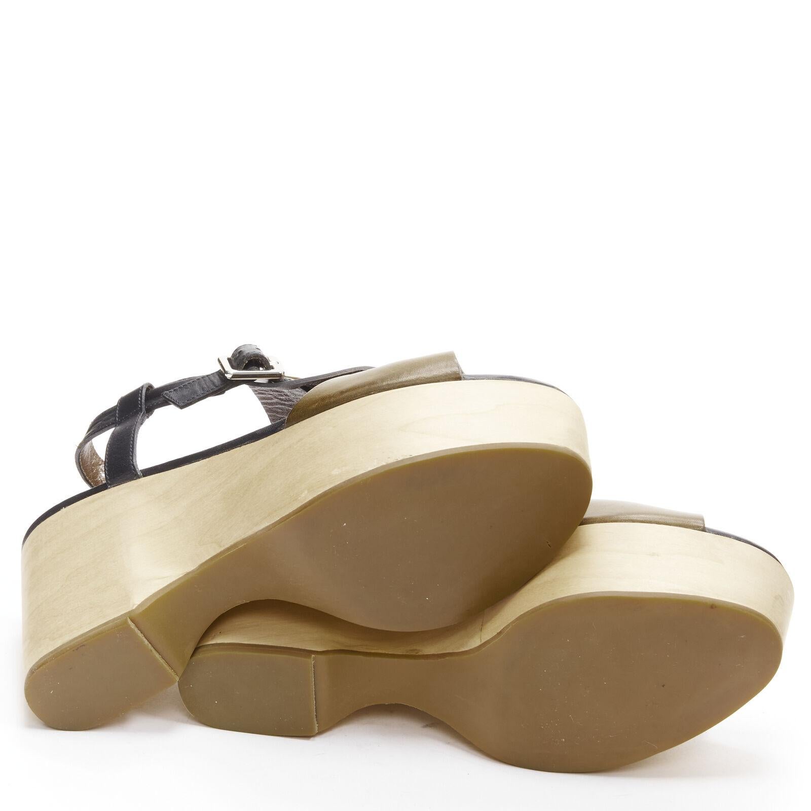 MARNI brun noir sandales compensées à plateforme en bois EU37 en vente 6