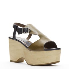 MARNI brown black wooden platform wedged sandals EU37