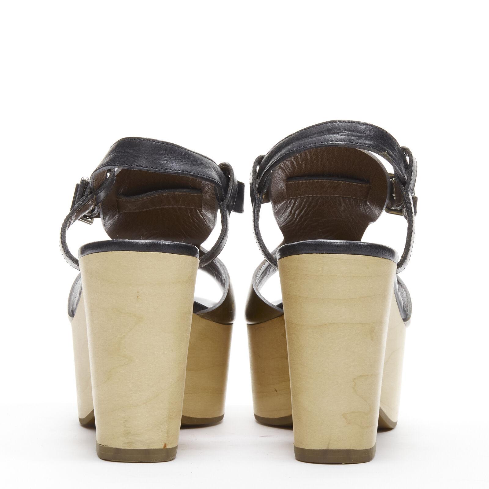 Women's MARNI brown black wooden platform wedged sandals EU37 For Sale