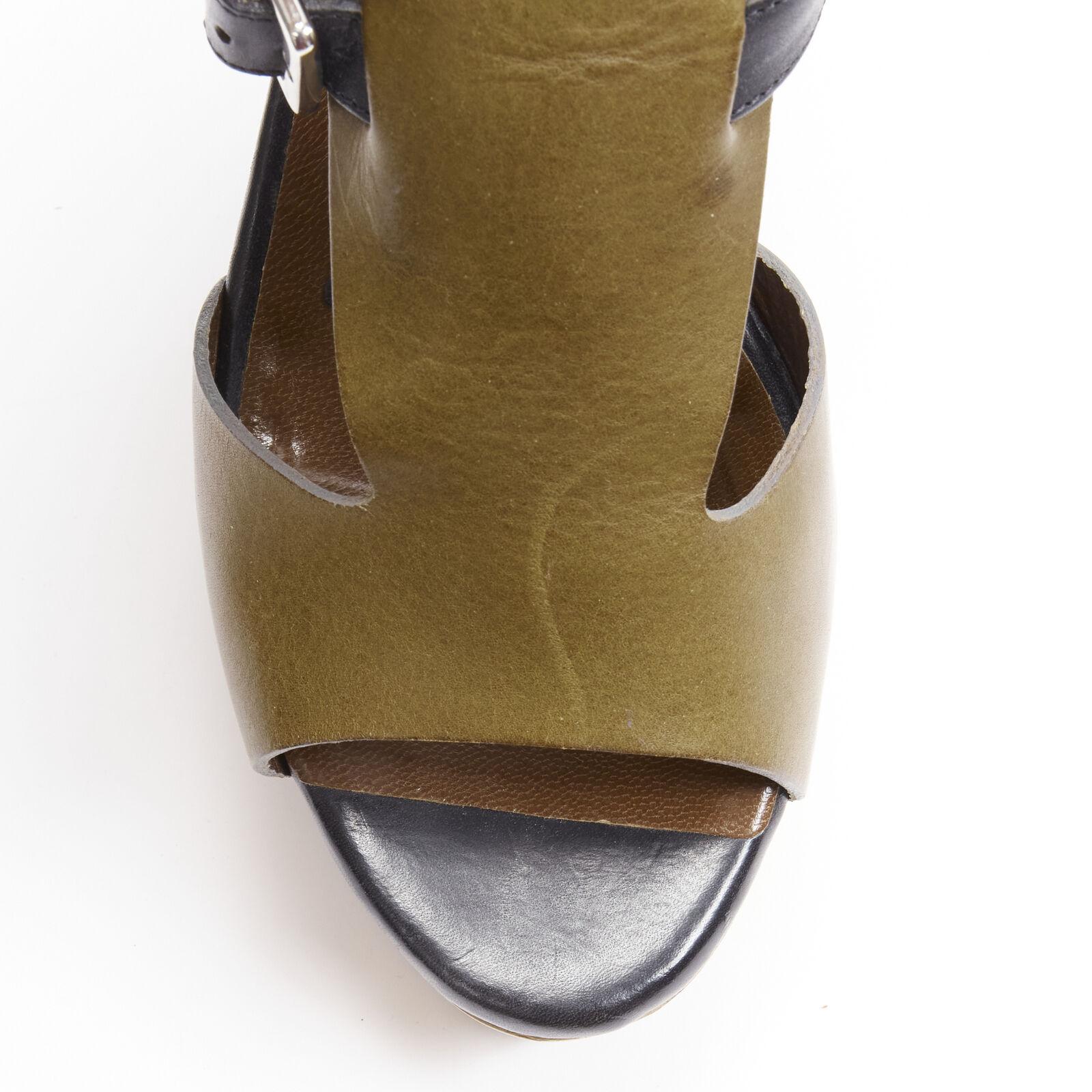 MARNI brun noir sandales compensées à plateforme en bois EU37 en vente 1