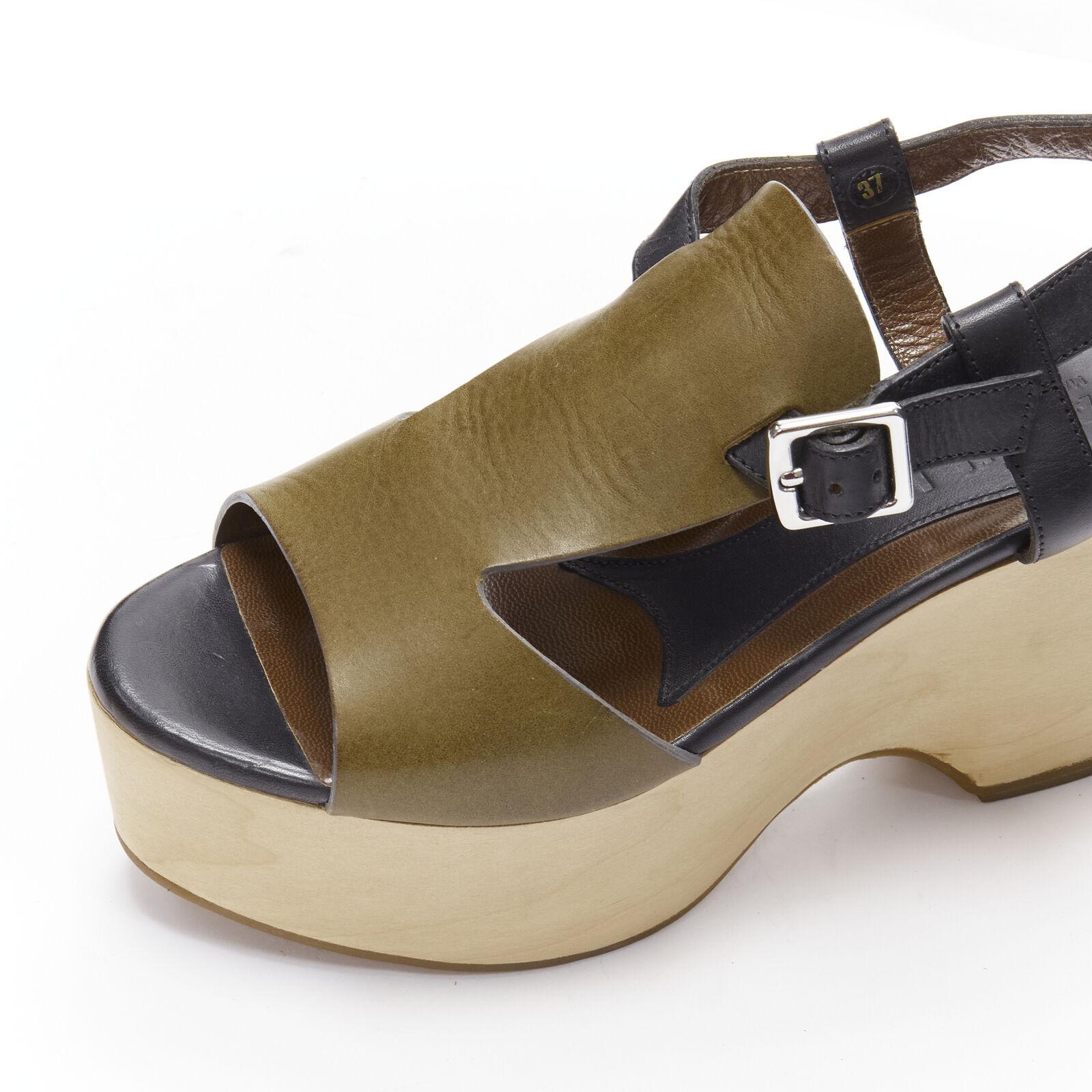 MARNI brun noir sandales compensées à plateforme en bois EU37 en vente 2