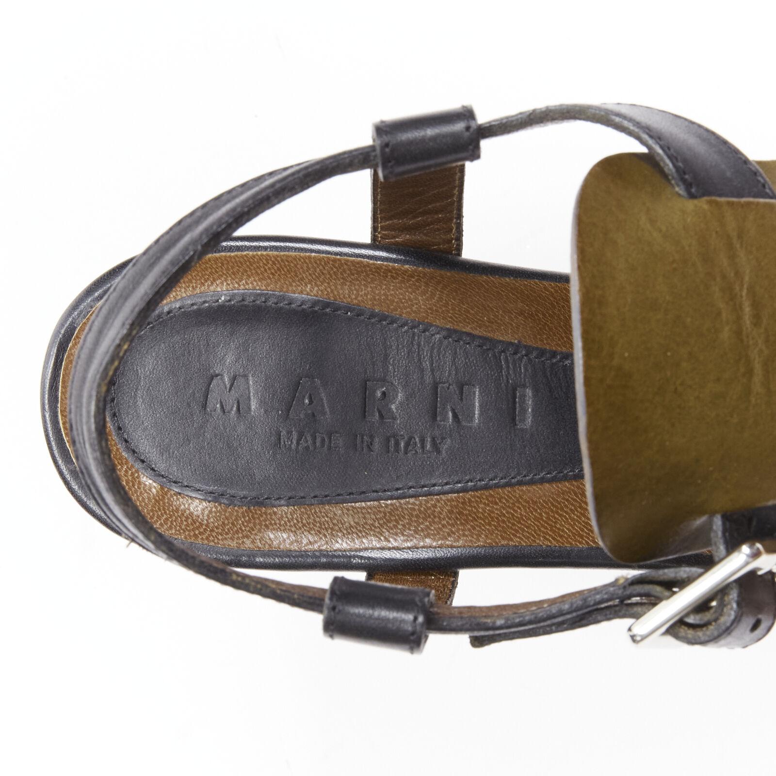 MARNI brun noir sandales compensées à plateforme en bois EU37 en vente 4