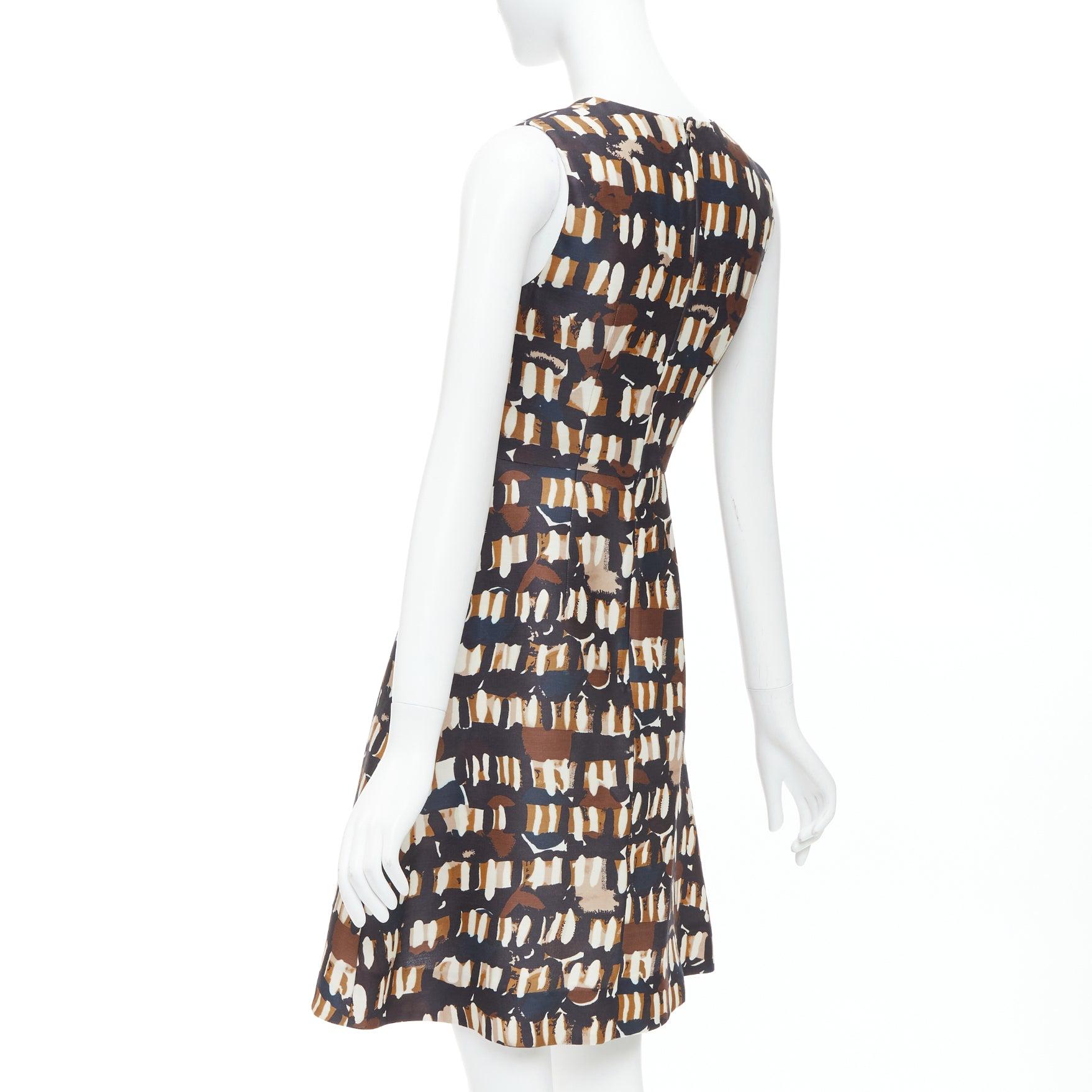 MARNI brown black wool silk abstract print fit flare dress IT38 XS For Sale 1