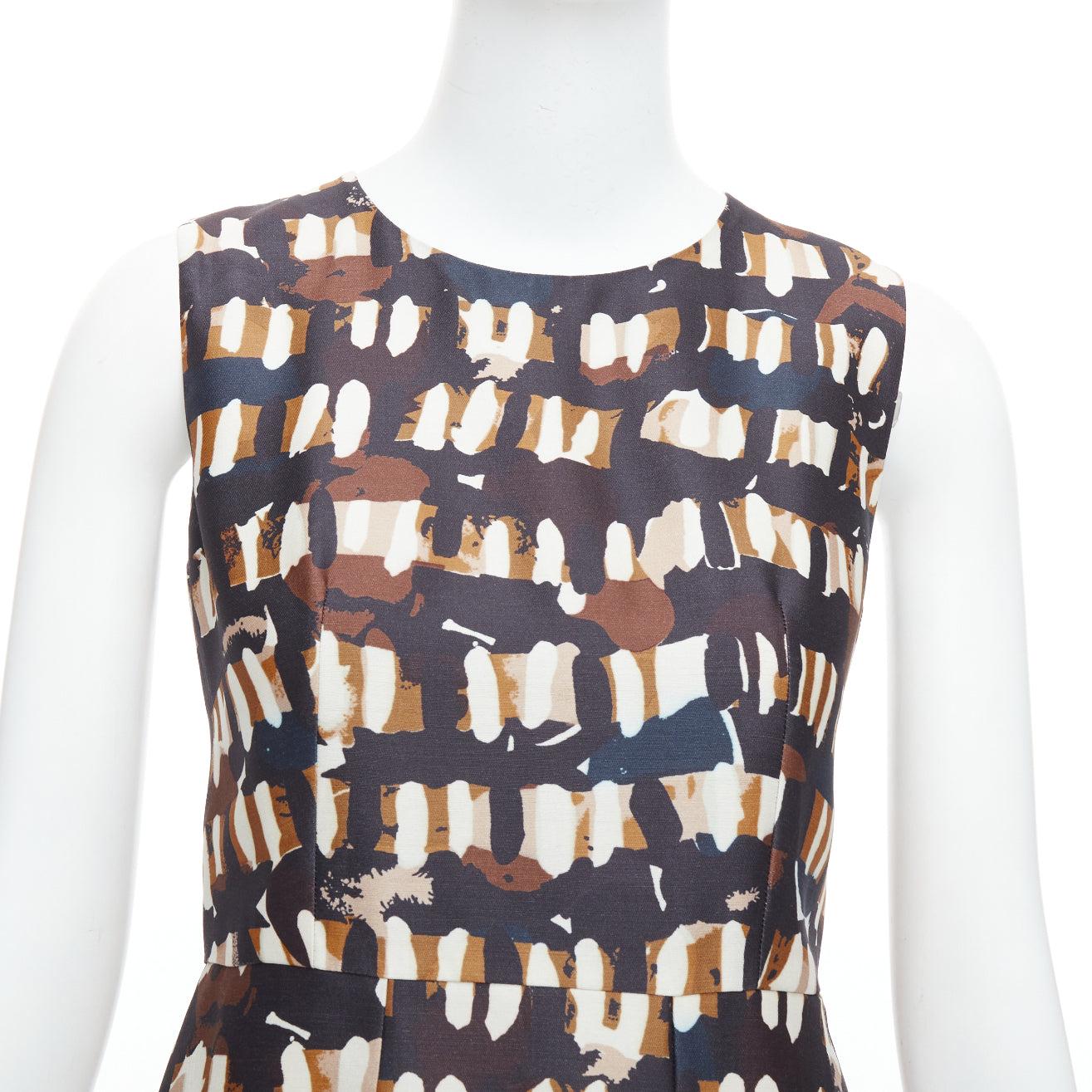 MARNI brown black wool silk abstract print fit flare dress IT38 XS For Sale 2