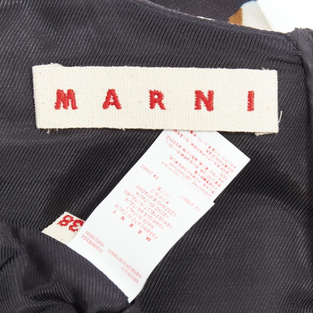 MARNI brown black wool silk abstract print fit flare dress IT38 XS For Sale 3