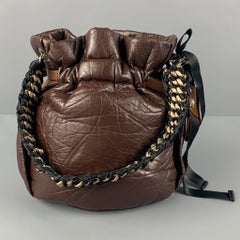 MARNI Brown Black Wrinkled Rhinestones Lederhandtasche